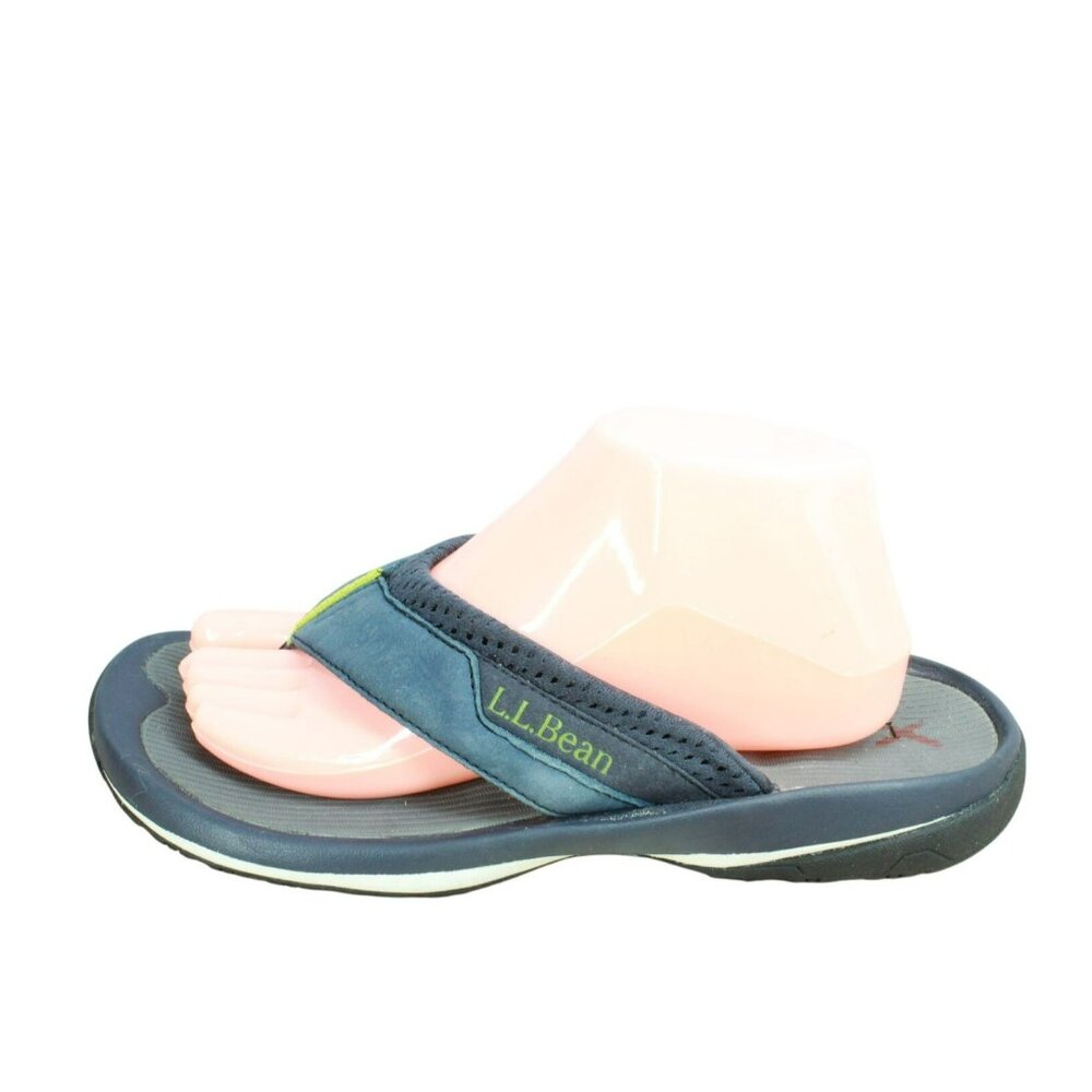 LL Bean Swift River Blue Leather Perforated Athletic Flip-Flop Sandals Size 9 M